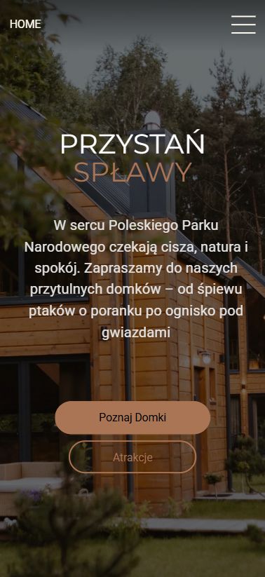 Wygląd strony internetowej na telefonie dla Domków do wynajęcia Przystań Spławy